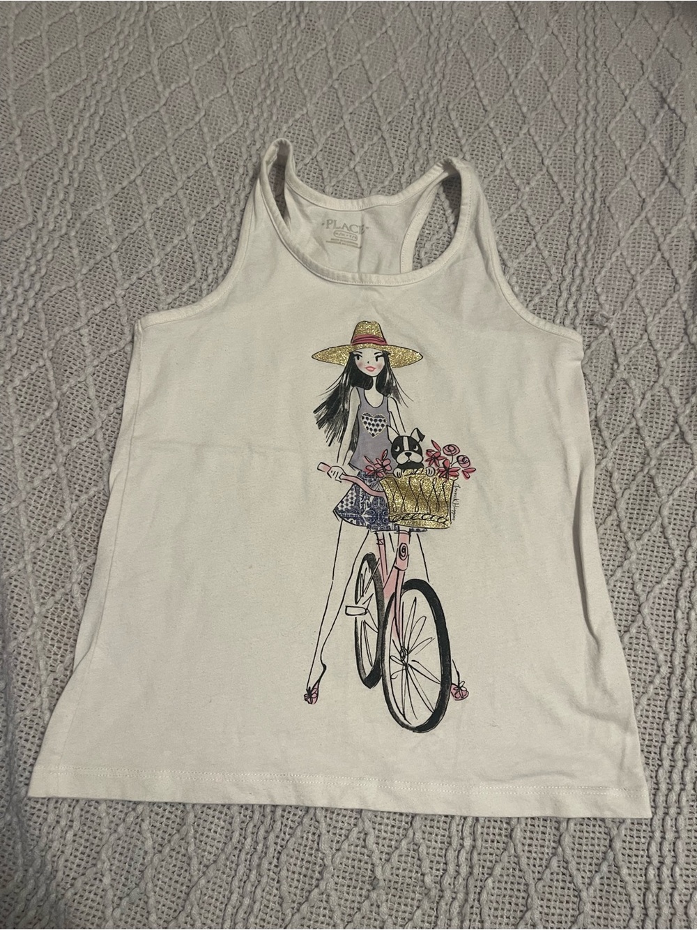 The Children's Place White Tank with Girl-on-Bike Graphic